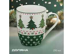 Кружка фарфор.кост, 370 мл. "Новогодняя елочка" белый Доляна 10338124