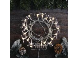Гирлянда электрич. LED "Нить" с насадками "Цветок" 4 м, на батарейках, 20 LED, прозр. пр., тепло-белый ЛЬДИНКА 213172