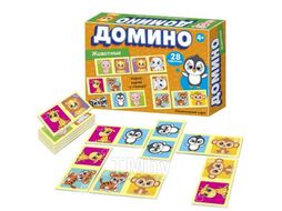 Игра настольная "Домино. Животные", Цена Бум!Игра, 28 карточек, картонная коробка, 4+ РУССКИЙ СТИЛЬ 04519