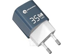 Зарядное устройство сетевое Atomic 10.192 CRYSTAL G351 GAN 35W 2-порта USB (A+C) с кабелем USB (С-С) 1.2 м, синий