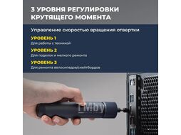 Отвертка аккумуляторная HOTO HTE0001GL набор из 12 бит (синий, QWLSD001)