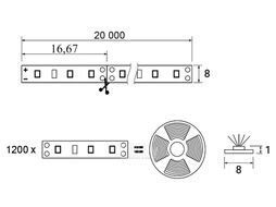 Лента светодиодная - 14,4W/m, 12V, 8мм, 2835, 180 д/м, IP20, нейтральный белый (4000K), CRI>80, 1600 Lm, 20м, AKS 125178