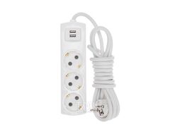 Удлинитель PREMIUM 3 гнезда, 3м, 3х1,5мм², с/з, 2 USB, белый REXANT 13-4110