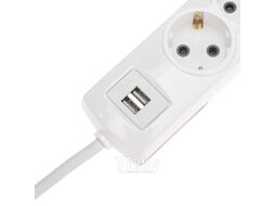 Удлинитель PREMIUM 3 гнезда, 3м, 3х1,5мм², с/з, 2 USB, белый REXANT 13-4110