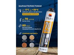 Пена монтажная профессиональная всесезонная Foam Pro Plus 70 (750мл) SOLIDE SL-68502-1