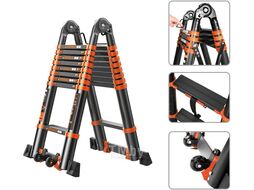 Лестница телескопическая 2-х секц. алюм. 410/820см, 2х10ступ. 28,8кг BLACK LINE STARTUL (ST9932-082) (усиленное шарнирное соединение, ширина ступени 8