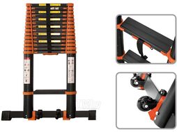 Лестница телескопическая 1-секц. алюм. 510см, 13 ступ. 13,5кг BLACK LINE STARTUL (ST9931-051) (ширина ступени 8см, прорезиненные колеса и доп.стабилиз