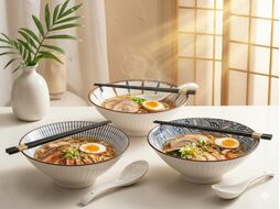 Миска керамическая с ложкой и палочками для еды, серия RAMEN, aura, PERFECTO LINEA 17-950003