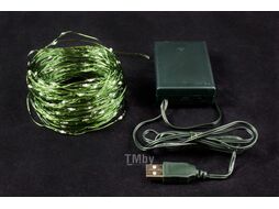 Гирлянда электрич. LED "Нить" с насадками "Роса" 15 м, на батарейках, USB-питание,150 LED, зеленый пр., белый Winner Light w.01.4G.150-