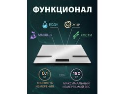 Весы напольные ASB-477 (180 кг, стекло 6 мм, дисплей 50х35 мм, изм-ние уровня воды, жира, мышечной) NORMANN N16025-2