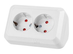 Розетка угловая двойная 2П+З открытой установки с з/ш IP20 250В 16А белая "Ладога" TDM SQ1801-0067
