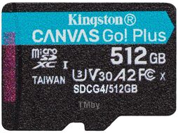 Карта памяти MicroSDXC 512Gb SDCG4/512GB Kingston Canvas Go Plus Gen4 200MB/s A2 U3 V30 Card + Adapter (4K UHD Video)
