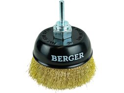 Щетка для электроинструмента BERGER Чашеобразная 100мм гайка М14 + хвостовик 6 мм / BG1741 (латунированная сталь 0.3 мм)