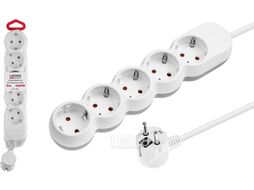 Удлинитель 3м (5 роз., 2,2кВт, с/з, ПВС 3х0,75) LEIDEN ELECTRIC 805030