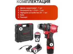 Аккум. дрель-шуруповерт LX BD 1215-1 Li 12В, 30 Нм, 1.5 Ач акб, патрон 10 мм, бесщёт. (12 В, БЕСЩЁТ.ДВИГ., с 1.5 Ач акб) WORTEX 1333698