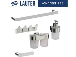 Набор аксессуаров для ванной и туалета Lauter 21TS3016 + 21TS3020 + 21TS3008 + 21TS3012 + 21TS3005 (Chrome, 5 предметов)