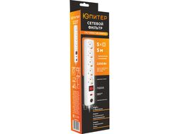 Фильтр сетевой 5м (5 роз., 2,2кВт, с/з, выкл, ПВС 3х0,75) белый Юпитер (ЮПИТЕР)