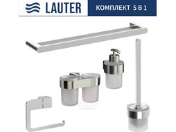 Набор аксессуаров для ванной и туалета Lauter 21TS3016 + 21TS3020 + 21TS3014 + 21TS3001 + 21TS3022 (Chrome, 5 предметов)