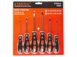 Набор отверток 6шт (SL3х75,5х75,6х100 PH0х75,1х75,2х100) STARTUL PROFI (ST3033-6) (рукоятка Anti slip)