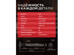 Шуруп конструкционный 6.0х100 по дереву, с прессшайбой, TORX30 (100 шт в карт. уп.) (STARFIX)