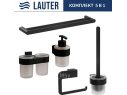 Набор аксессуаров для ванной и туалета Lauter 21TS3017 + 21TS3021 + 21TS3015 + 21TS3002 + 21TS3023 (Matt Black, 5 предметов)