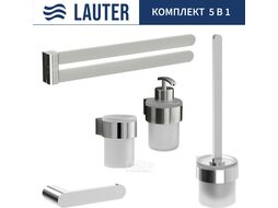 Набор аксессуаров для ванной и туалета Lauter 21TS3018 + 21TS3020 + 21TS3012 + 21TS3003 + 21TS3022 (Chrome, 5 предметов)