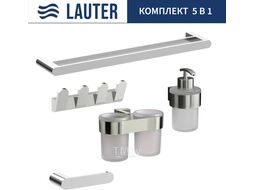 Набор аксессуаров для ванной и туалета Lauter 21TS3016 + 21TS3020 + 21TS3008 + 21TS3012 + 21TS3001 (Chrome, 5 предметов)