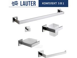 Набор аксессуаров для ванной и туалета Lauter 21SH71061 + 21SH71051 + 21SH71071 + 21SH71091 + 21SH71011 (Chrome, 5 предметов)