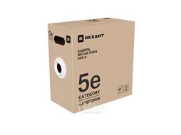 Кабель витая пара U/UTP, CAT 5е, PVC, 4x2x0,52 мм, 24AWG, INDOOR, SOLID, серый, 305м, REXANT 02-0005-R