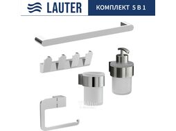Набор аксессуаров для ванной и туалета Lauter 21TS3018 + 21TS3020 + 21TS3008 + 21TS3014 + 21TS3005 (Chrome, 5 предметов)