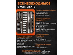 Набор головок и бит 171пр. 1/4",3/8",1/2" DAKAR (усоверш. 6-ти гранный профиль головок, плавающие удлинители) PRO STARTUL PRO-171DK
