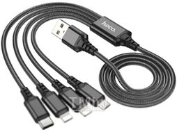Кабель Hoco X76 4в1 2 Lightning+Micro+Type-С (1м, черный)