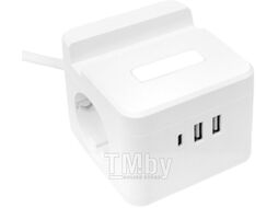Удлинитель "Куб" 2 гнезда USB + 2Type C с быстрой зарядкой, подставкой под телефон и ночником 1,3 м EKF UBA-CUB-2-FC