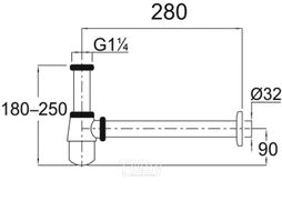 Сифон для умывальника без выпуска, гайка 32 мм, с прямой трубой 1 1/4", AV Engineering AVE129754