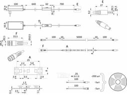 Лента светодиодная - 9,6W/m, 12V, 8мм, 2835, 120 д/м, IP20, холодный белый (6000K) - 5м, + блок питания, AKS 125998