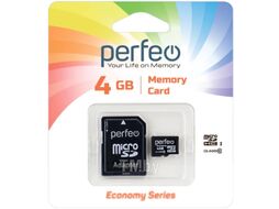 Карта памяти Perfeo MicroSDHC 4GB (Class 10) + адаптер / PF4GMCSH10AES