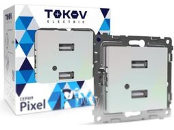 Розетка Tokov Electric Pixel TKE-PX-2USB-C04 (перламутровый)