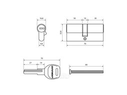 Цилиндровый механизм замка Аллюр HD F 70-5К BP (35x35) (латунь)