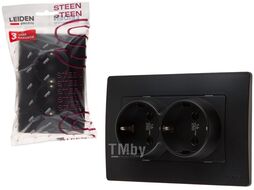 Розетка 2-ая (скрытая, с/з) черная, Steen, LEIDEN ELECTRIC 806071