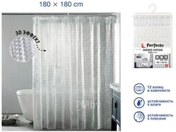 Шторка для ванной (12 колец в комплекте), 180х180 см, Aura, 3D хрусталь, PERFECTO LINEA 36-180401