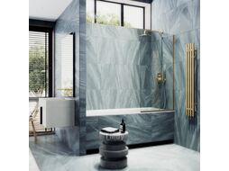 Стеклянная шторка для ванны MaybahGlass MGV-131-3у (прозрачное стекло/золотой)