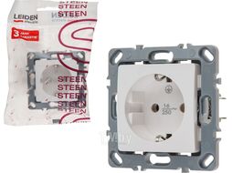 Розетка 1-ая (скрытая, механизм, с/з) белая, Steen, LEIDEN ELECTRIC 806038