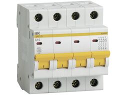 Выключатель автоматический IEK ВА 47-29 10А 4P 4.5кА С / MVA20-4-010-C