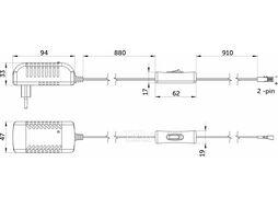 Блок питания Wall 24W/12V розеточный с миниконнектором, с выключателем, AKS 128430