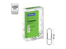 Скрепки 28 мм металл., 100 шт., овал., серебристый OfficeSpace 162153