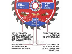 Диск пильный по дереву ADVANCE 180x20x1,4 мм, 24T Carbide, зуб ATB 15 PIT ACTW14-180T24