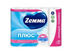 Туалетная бумага, Белая, 2 слоя, 12 рул. Плюс Zemma