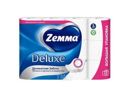 Туалетная бумага, Деликатная забота, 3 слоя, 12 рул. Deluxe Zemma