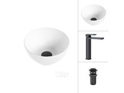 Умывальник со смесителем Lauter 21601E + Cascade 21СК0655BS с донным клапаном 21190B (черный матовый)