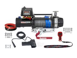Лебёдка электрическая 12V 9500 lbs 4350 кг влагозащищенная, комбин. роспуск, синт. трос RUNVA EWB9500MAX-Q-SSRMAC